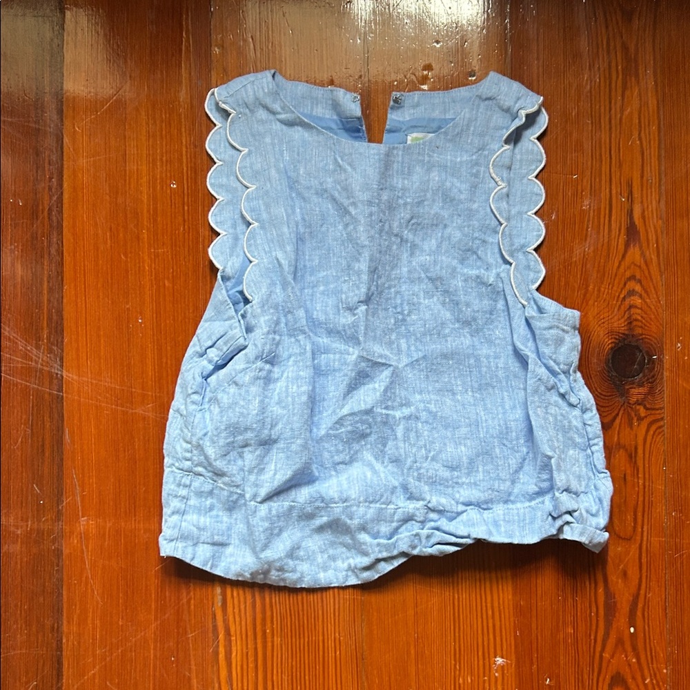 Alice Walk Light Blue Scalloped Sleeveless Linen Top